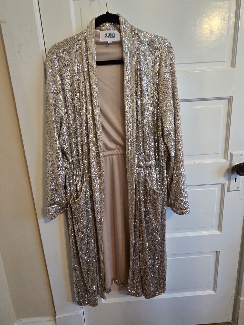 BB Dakota Champagne Sequin Robe Jacket With Drawstring Waist